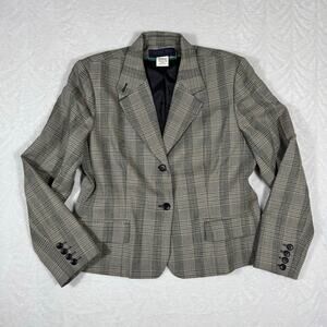 Collection Harve Benard Plaid Blazer Womens 14 Wool 2 Button Front‎ Shoulder Pad